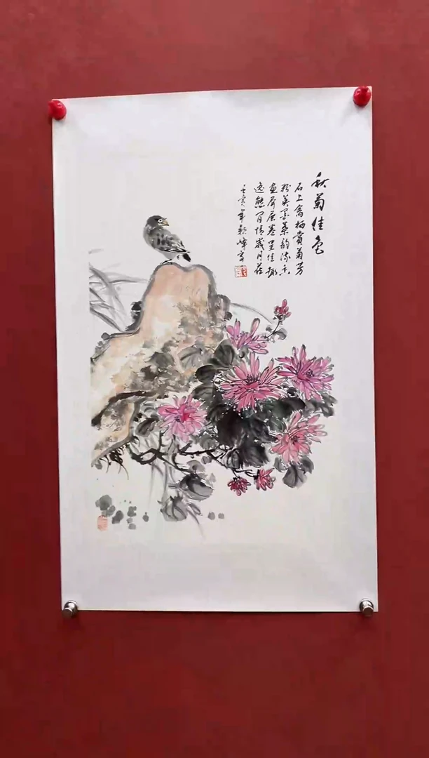 国画纯手绘四尺三开花鸟