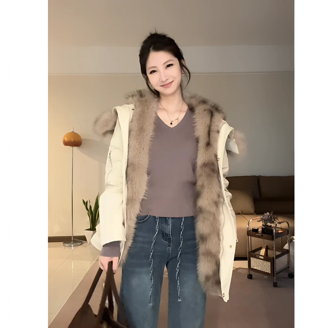 2024年新款小众设计感毛领可脱卸外套宽松修身百搭派克服秋冬外套