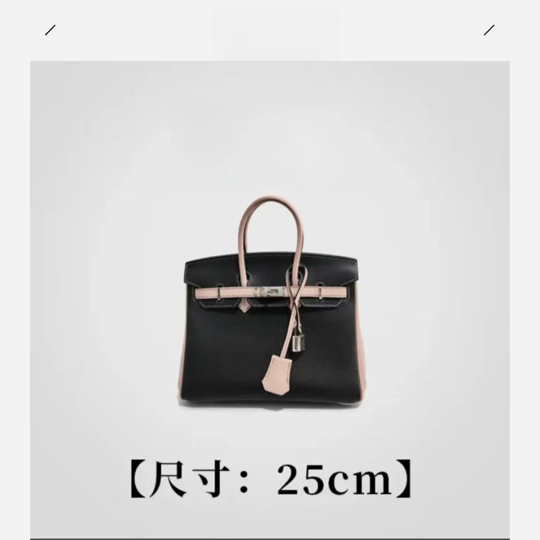 【黑拼粉-银扣 女包】swift皮 25cm 优雅风手提包包 30277