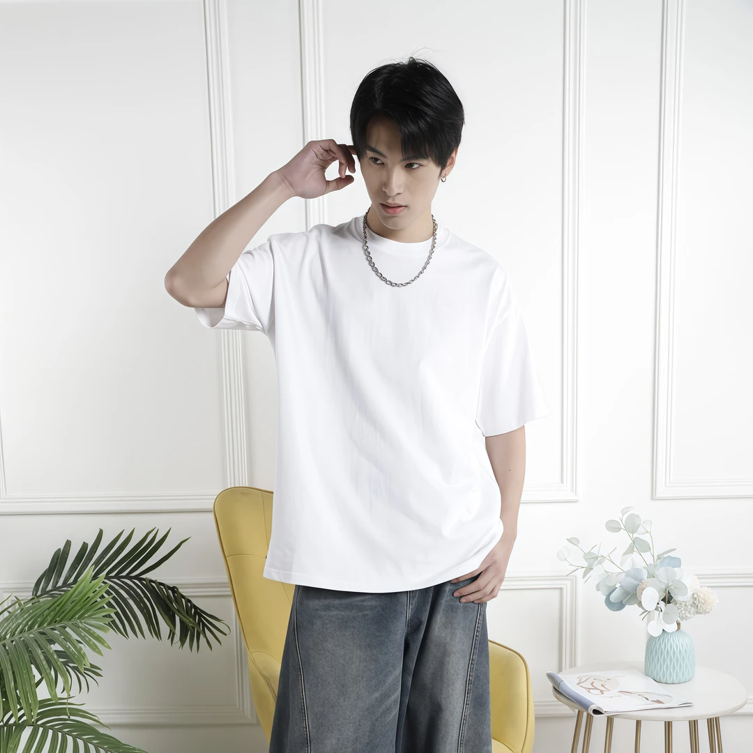高品质纯棉重磅T恤春夏男女纯色宽松打底衫圆领男士潮百搭短袖