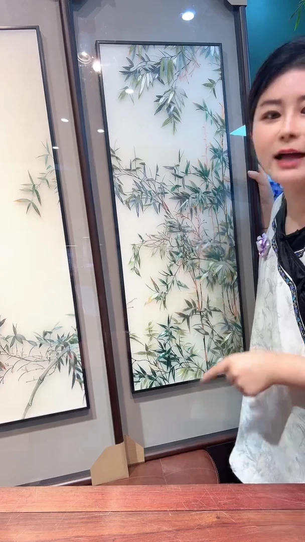 竖款非遗苏绣手工刺绣装饰画带框不包邮