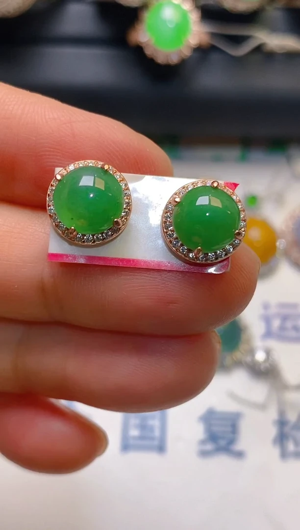 【闪购商品】翡翠耳饰银S925镶嵌天然A货翡翠1