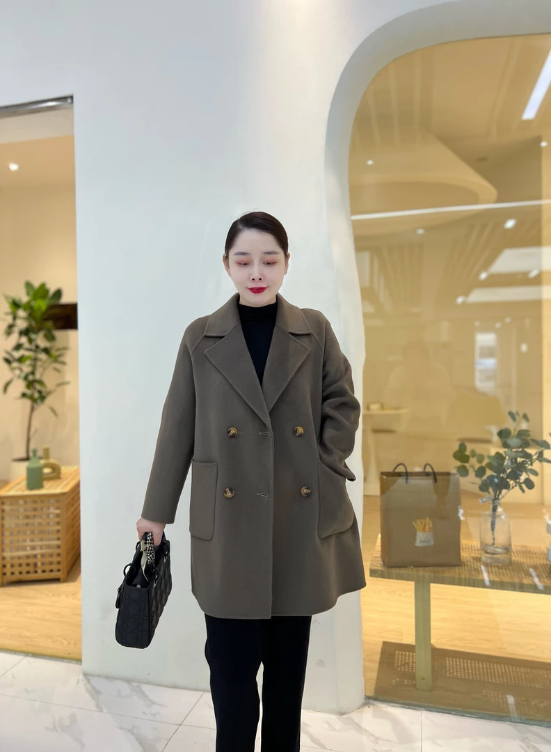 喜尚妮 韩版 时尚款双面羊毛手缝大衣 大码羊毛大衣