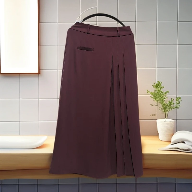 裙子不褪色高腰休闲长裙女装A字半身裙百褶يىڭىلىق لەپلىمەيوپكا