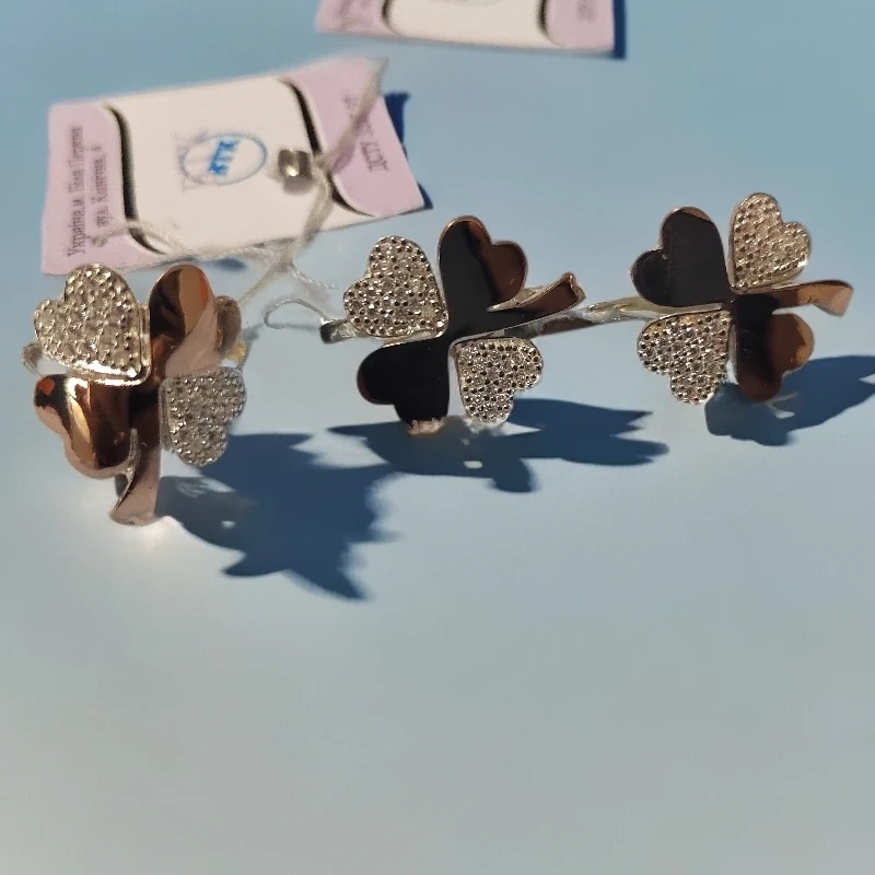 925银耳饰 乌克兰925纯银 四叶草镀金款