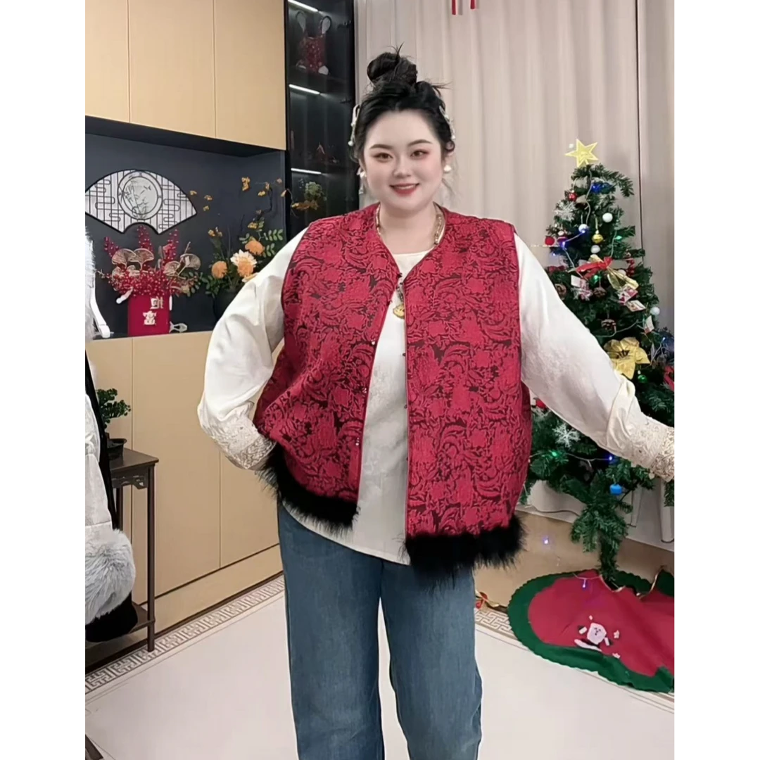 胖小旭【红襟焕色】大码新中式国风宽松休闲百搭薄款女马甲