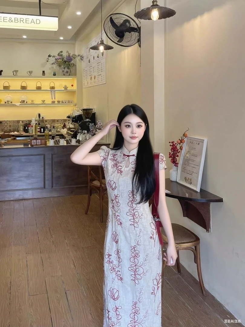 浮梦半生新中式国风绣花改良旗袍女夏季镂空连衣裙收腰显瘦