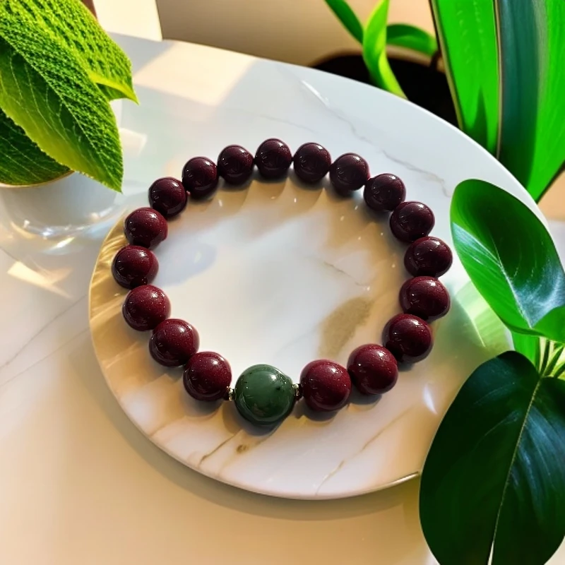 含辰砂工艺品朱砂高含量紫金砂和田配珠