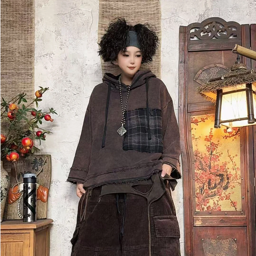 6061款春季宽松潮流洋气炒色做旧连帽贴布卫衣【衣长62胸围145】