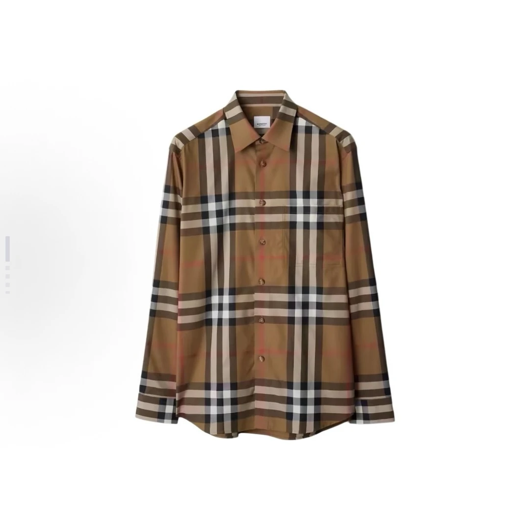 BURBERRY/博柏利棕色全棉格纹单排扣长袖衬衫 1