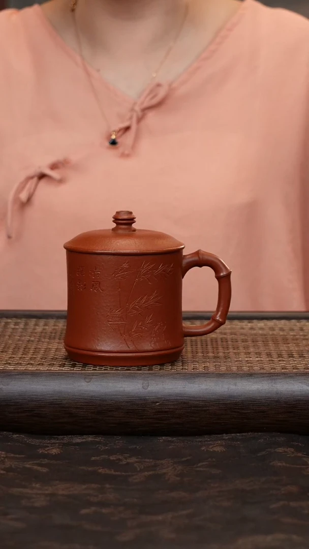 茶杯紫砂朱泥-竹节