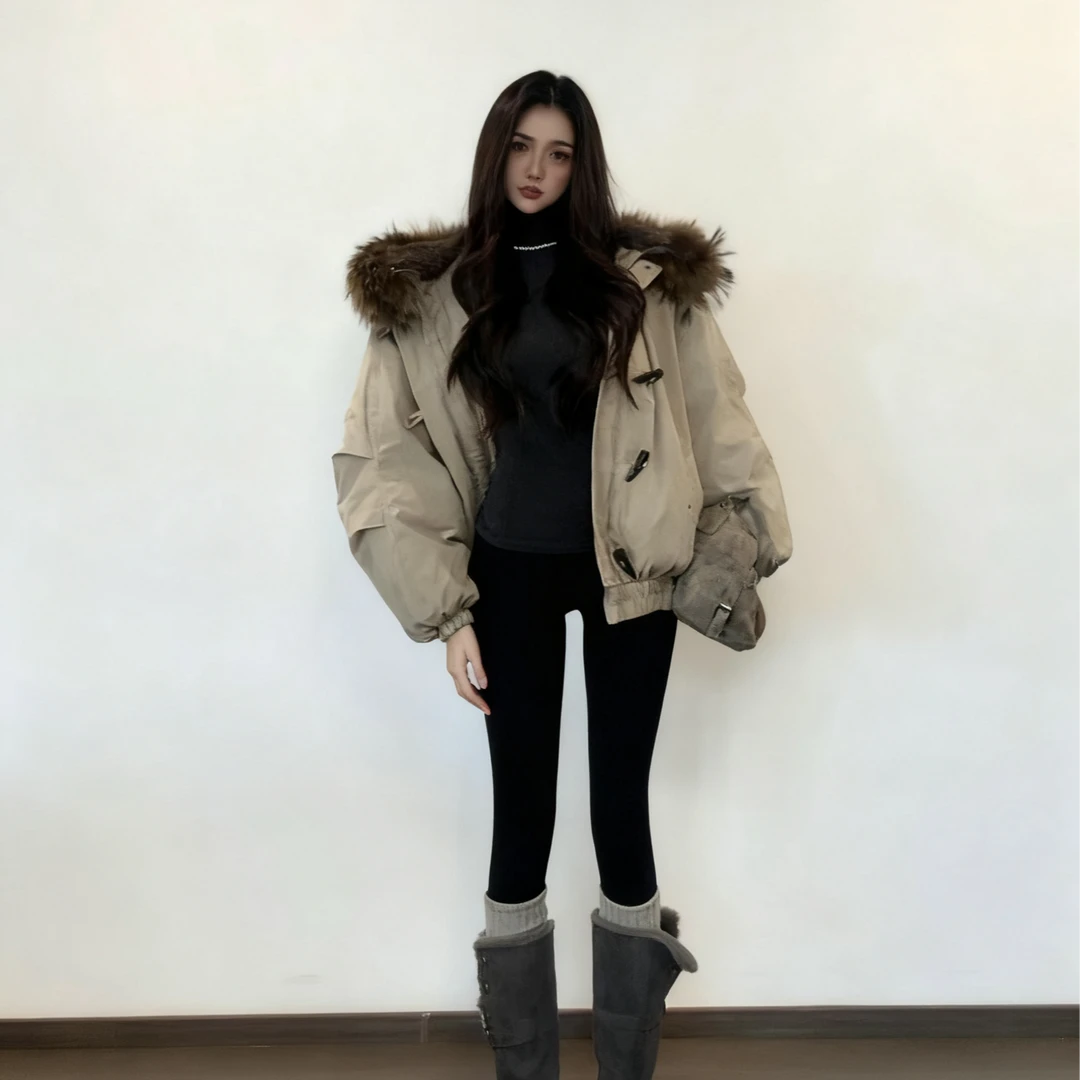 MARIE.COCO美式复古毛领棉服女秋冬季新款加厚保暖棉袄派克服外套