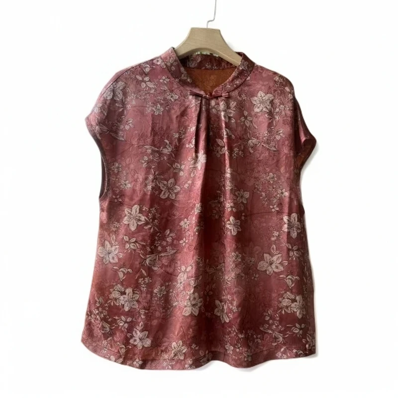 碎花衬衫提花重磅国风新中式网红复古短袖女士夏季小衫时尚百搭