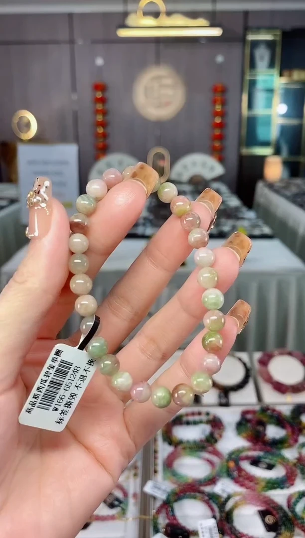 老矿碧玺西瓜单圈手串6mm+未镶嵌碧玺dan多样性发货一条