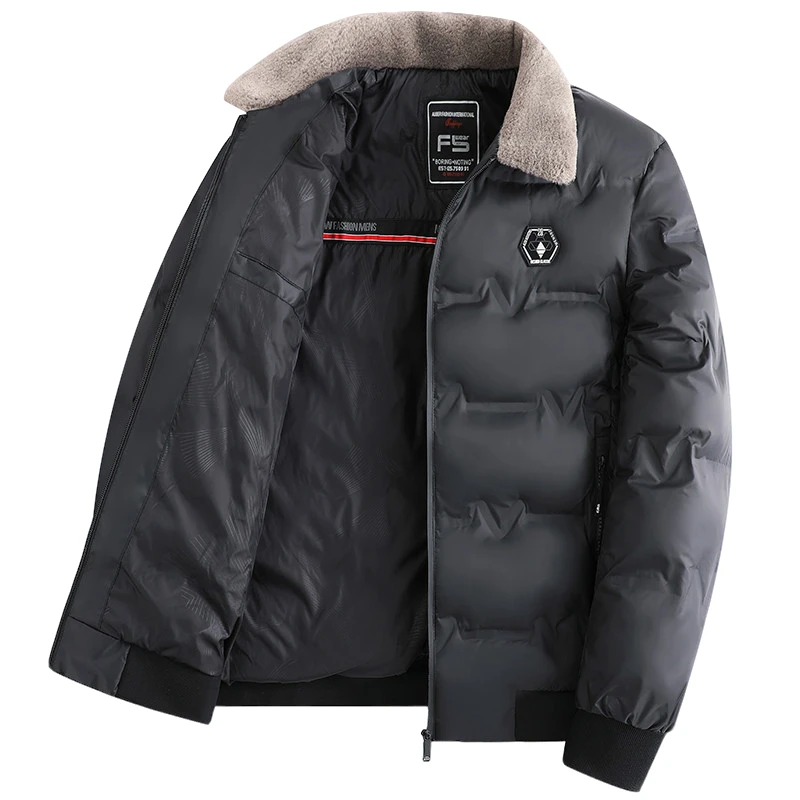 袋鼠男装秋冬季棉服新款男士潮流大码加厚保暖短款毛领棉衣外套男