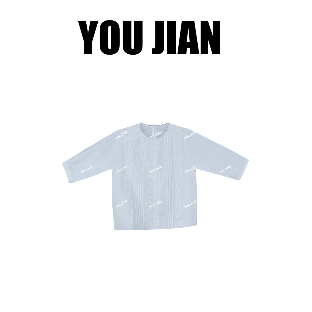 “光合作用”定制款重工刺绣花边抽褶小衫全棉清爽减龄文艺