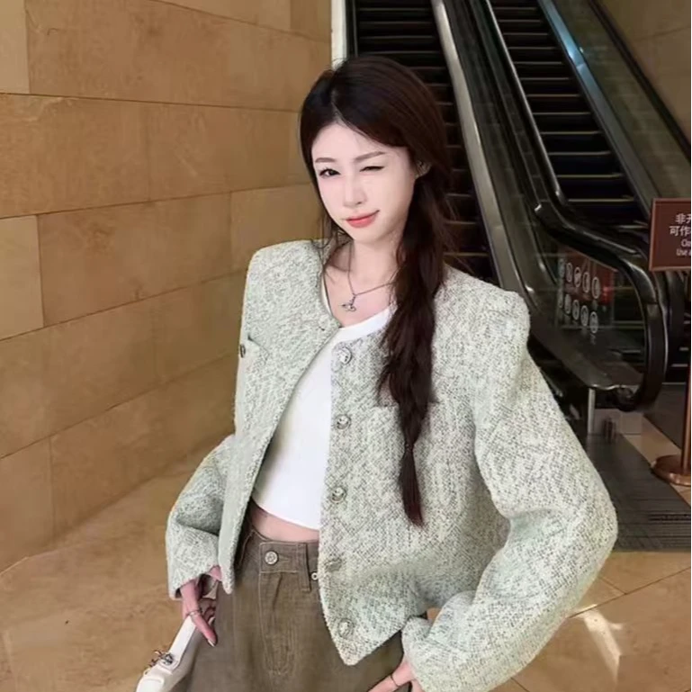 法式羊毛粗花呢小香风时尚百搭宽松2025秋冬上衣