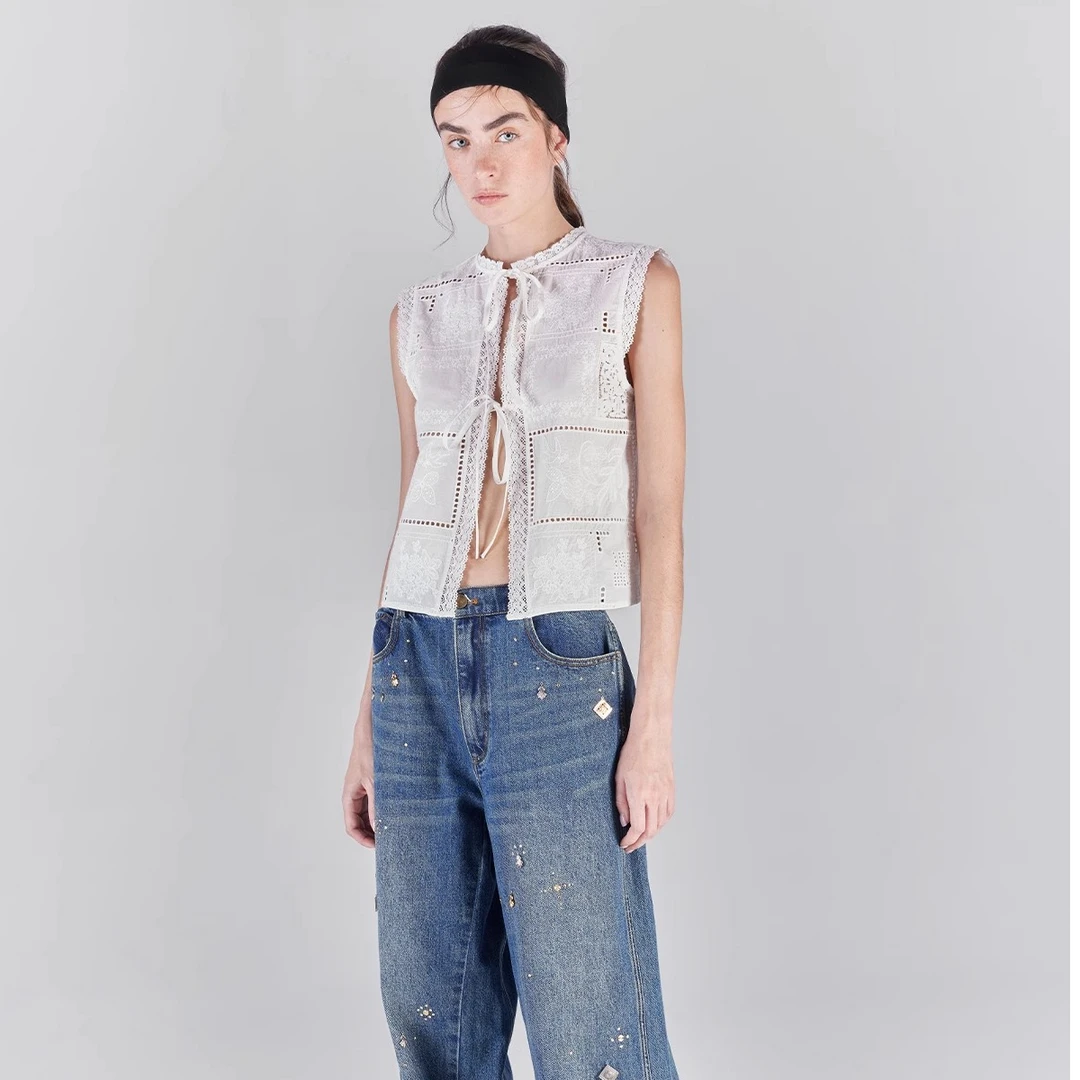 ICE DUST  白色蕾丝背心马夹25年春夏25SSSS11——1380