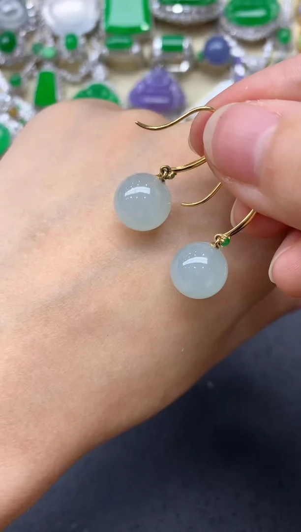 翡翠18K金镶嵌耳饰157-中国好珍宝