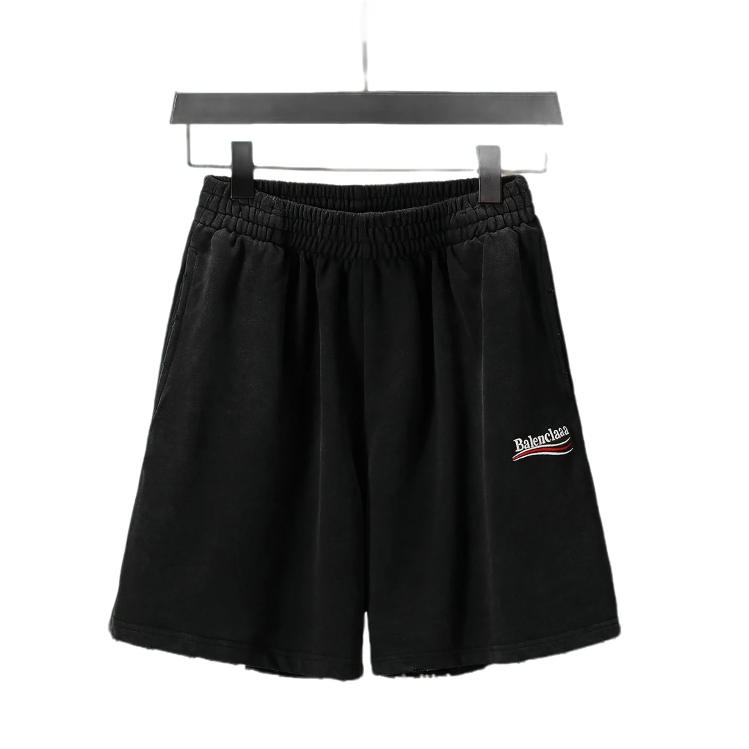 巴黎家可乐海浪短裤刺绣毛圈洗水重工运动休闲宽松版型男女同款