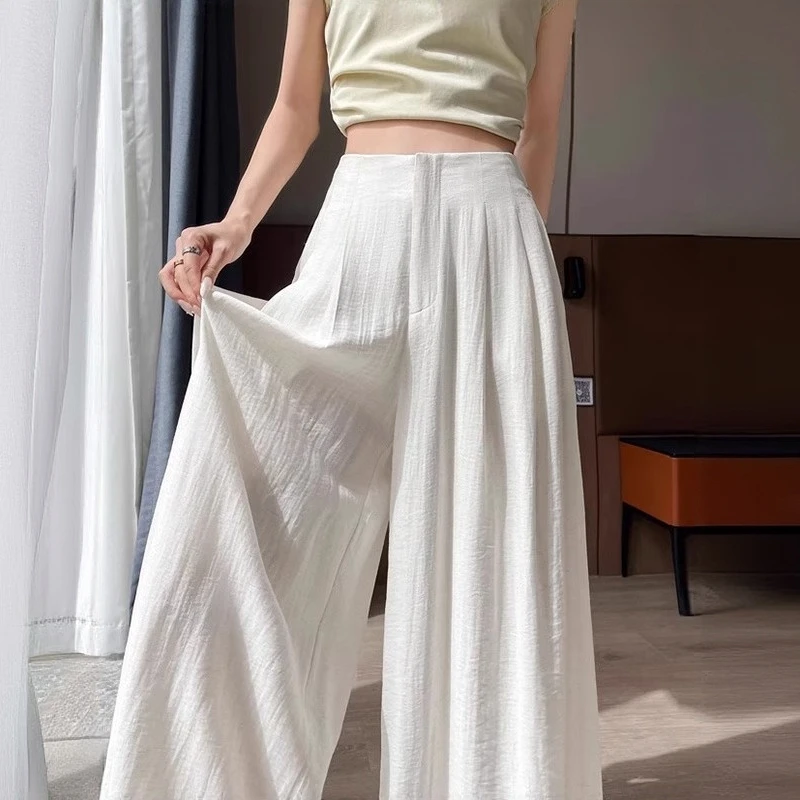 凉凉冰丝亚麻阔腿山本裙裤女夏季2025新款高腰垂感棉麻休闲拖地裤
