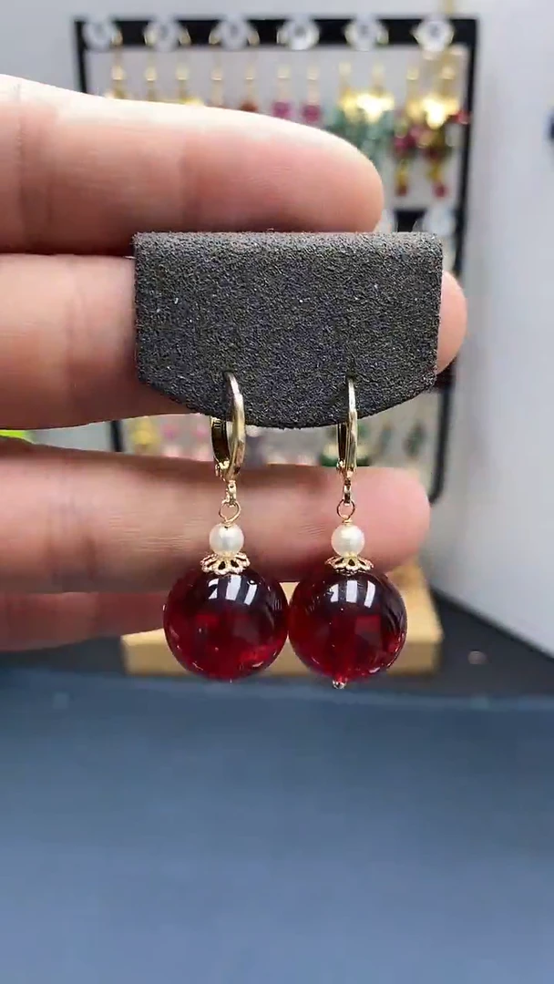 【闪购商品】血珀耳饰银S925镀金镶嵌尺寸16mm耳扣07