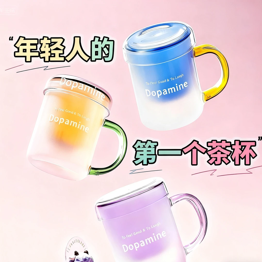 奕抒家&木笙 多巴胺时尚高颜值茶水分离杯办公室花茶杯玻璃咖啡杯