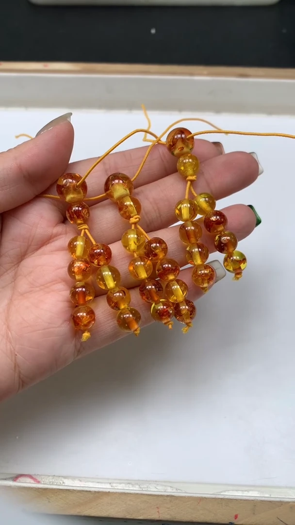 裸石蜜蜡未镶嵌E118 花 珀 三通 10mm3套8元