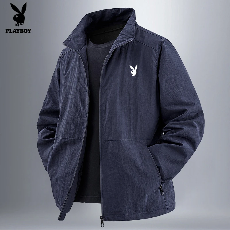 花花公子春秋男士夹克新款宽松休闲外套时尚百搭透气运动上衣加绒
