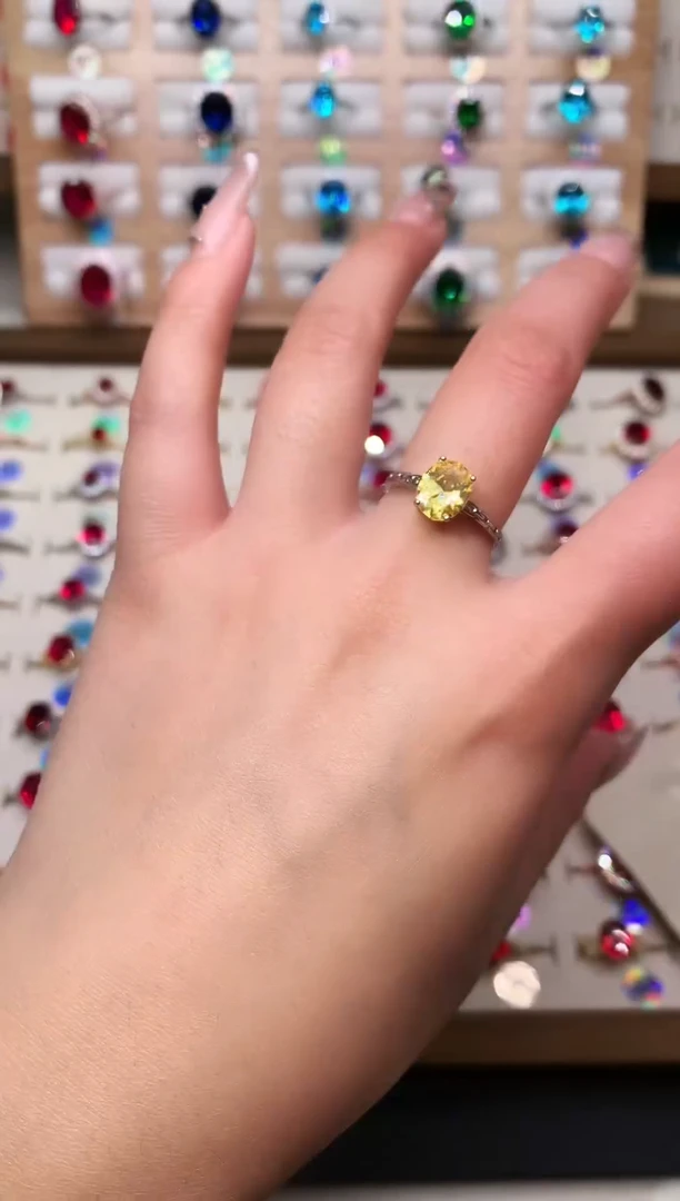 银S925镶嵌戒指黄色碧玺7*9 银托