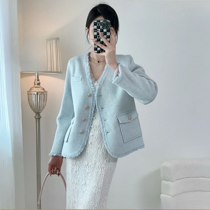 小香风外套女高级感双面羊毛绒大衣短春秋新款流苏气质时尚毛呢子