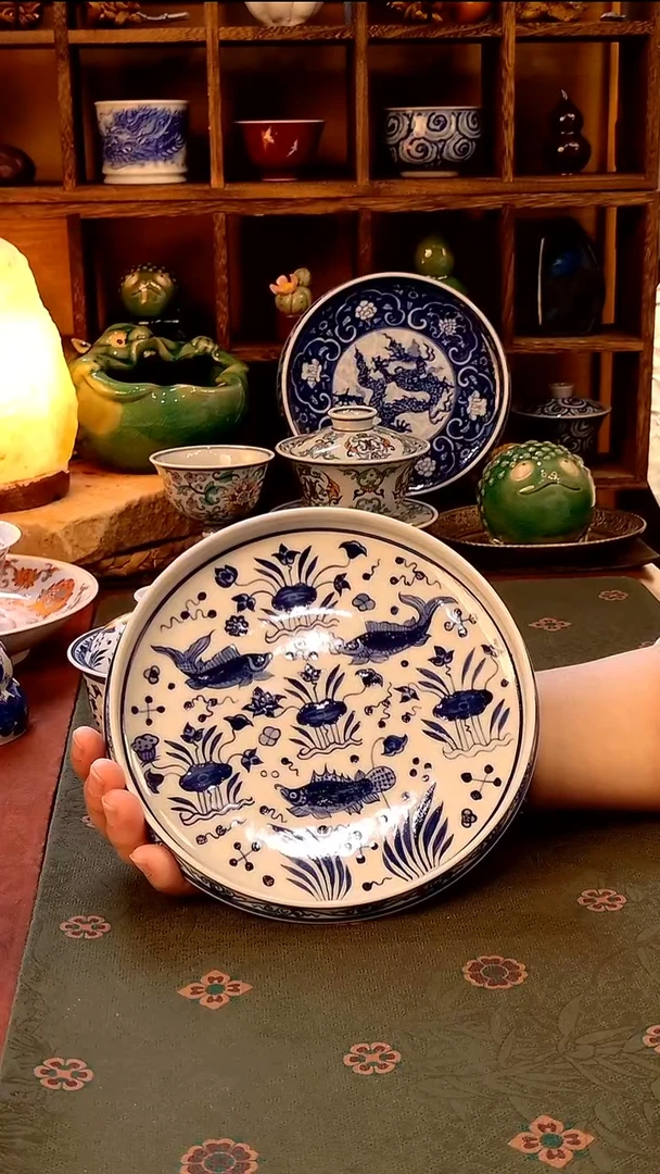 【手工手绘鱼藻壶承】