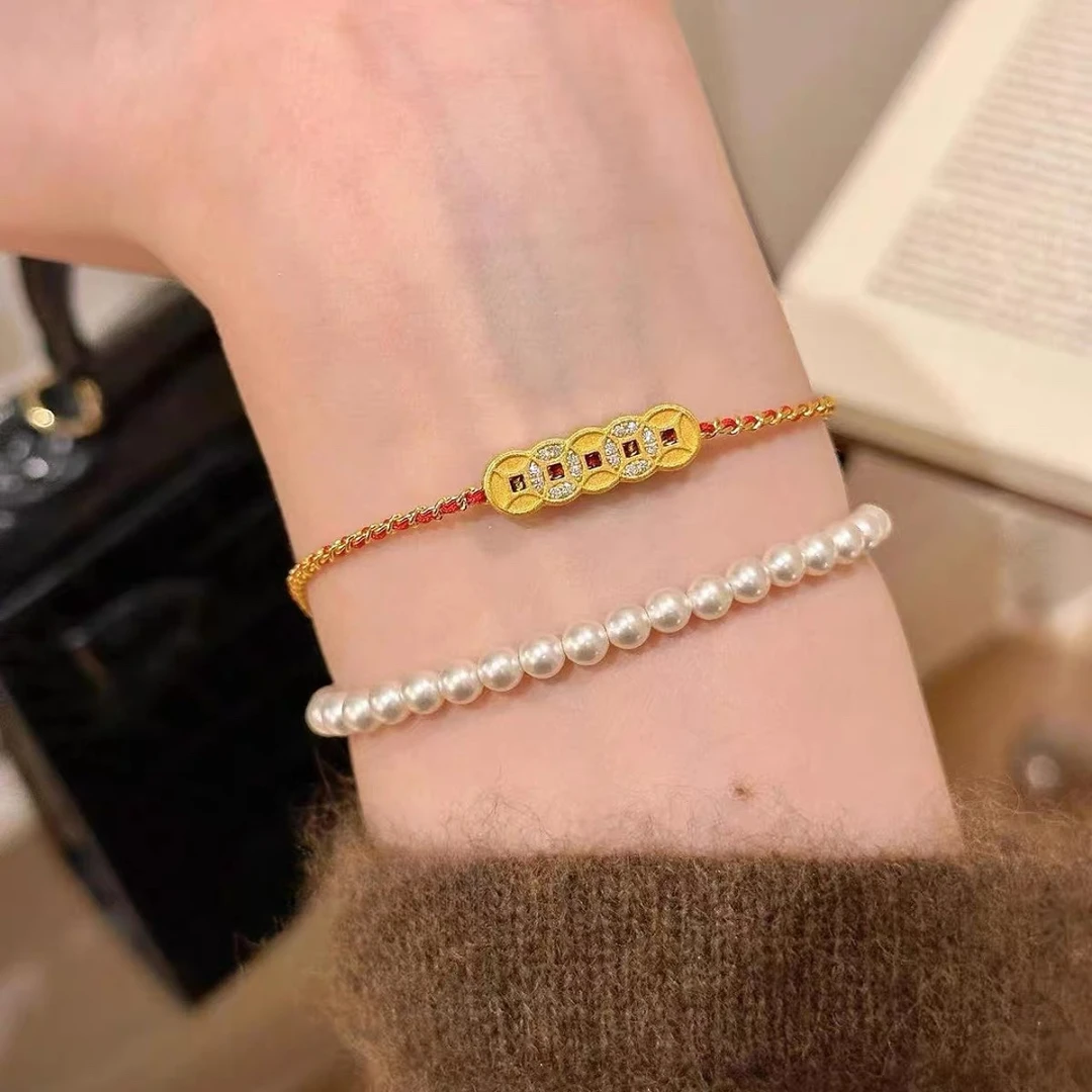 925银合成锆石手链 【五帝铜钱】红绳创意编织手链女气质轻奢时尚