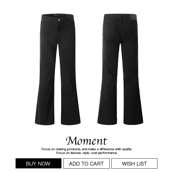 Moment巴黎bootcut黑牛弯刀微喇牛仔裤男款美式做旧百搭黑色磨毛