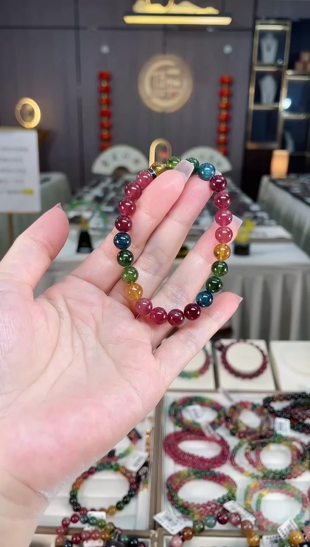 未镶嵌冰透体老矿碧玺彩虹单圈手串7mm+碧玺hon多样性发一条