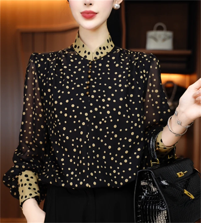 卓曼 新高端印花女显瘦显白百搭减龄气质时尚套头上衣V24G153