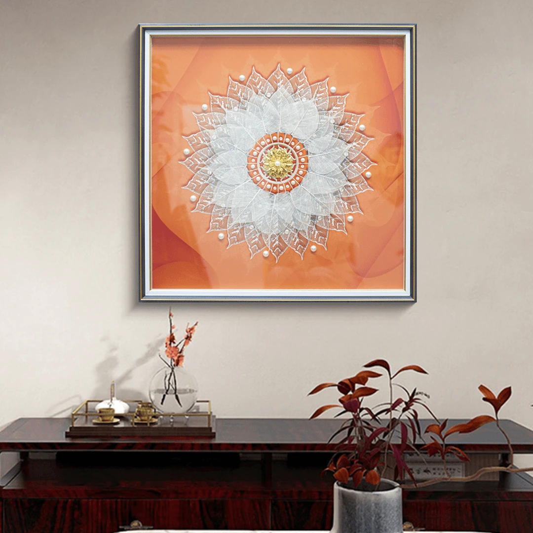 S5300-菩提树叶入户玄关画福字走廊过道挂画轻奢壁画菩提叶6060