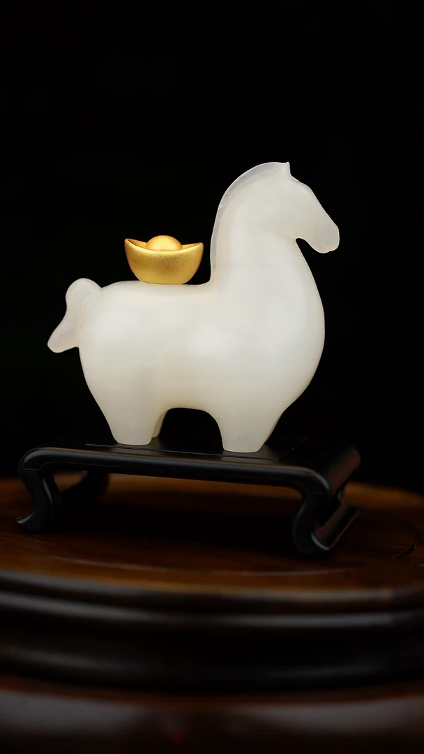 玉【马上有米】天然玉石马上背元宝摆件