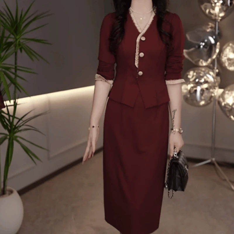 A610【连衣裙】2025早秋新款高贵时尚优雅女人味气质假两件连衣裙