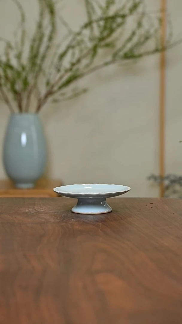 高足盏托 天青 微瑕 朱家汝窑款
