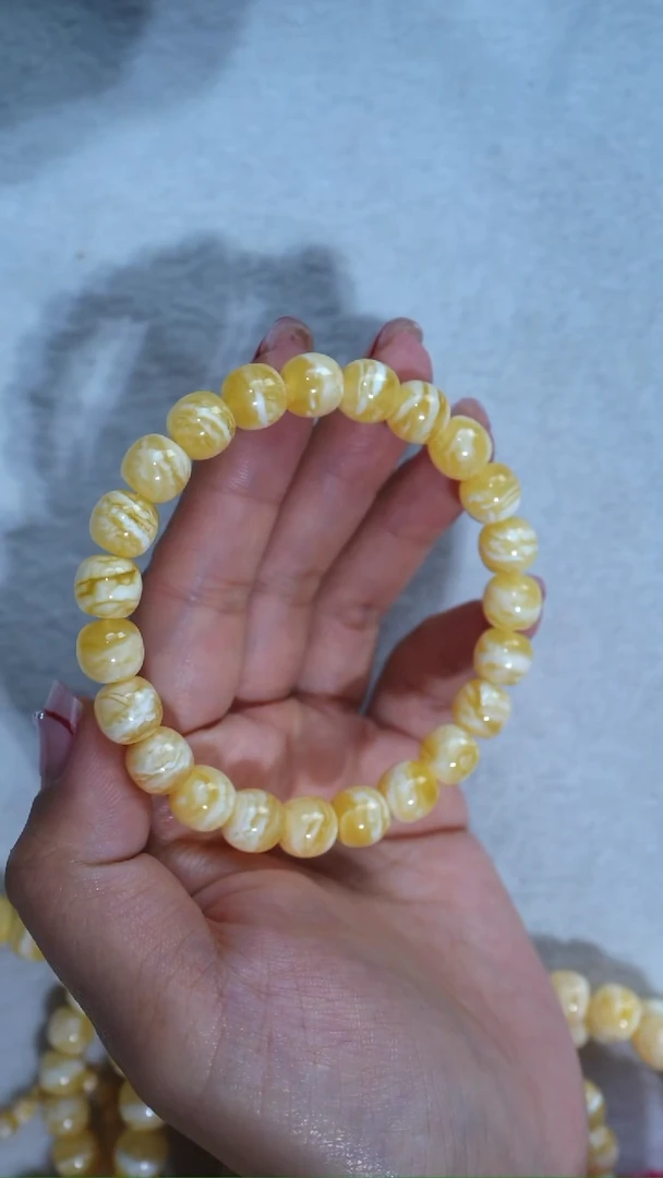 手链琥珀未镶嵌典藏级9.5mm金瓷白虎皮纹千层极限弧高庄