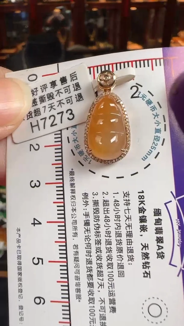 颈饰18K金镶嵌翡翠H7273冰黄富贵豆