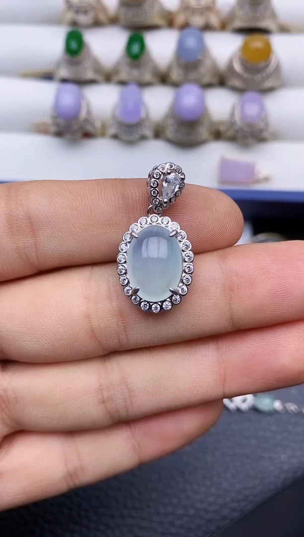 翡翠银S925镶嵌颈饰9666