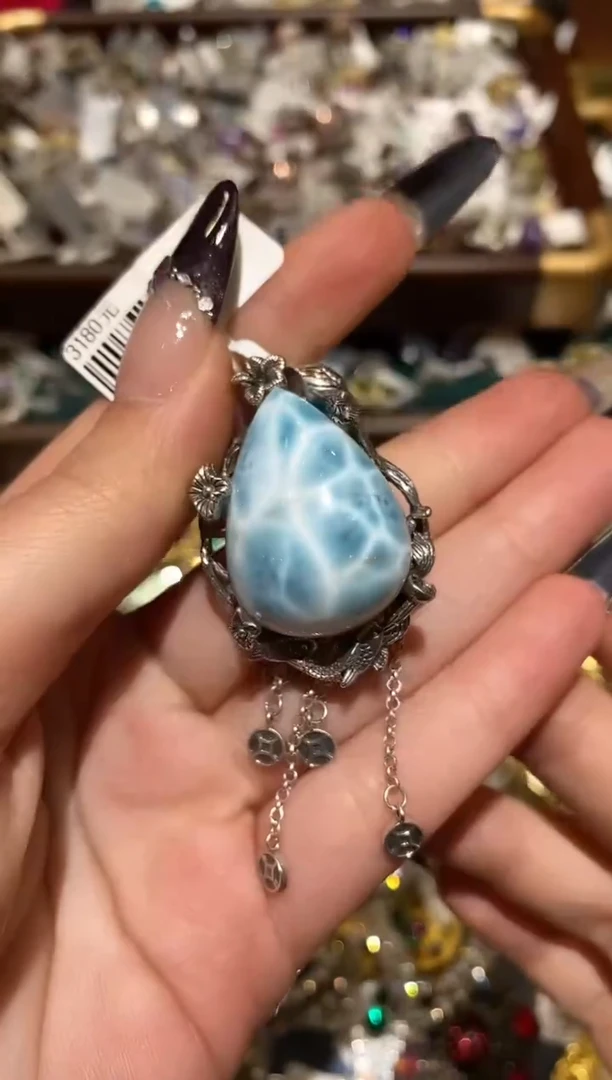 银S925镶嵌针钠钙石（海纹石）吊坠(不含链)楚楚珠宝中古甄选不退换