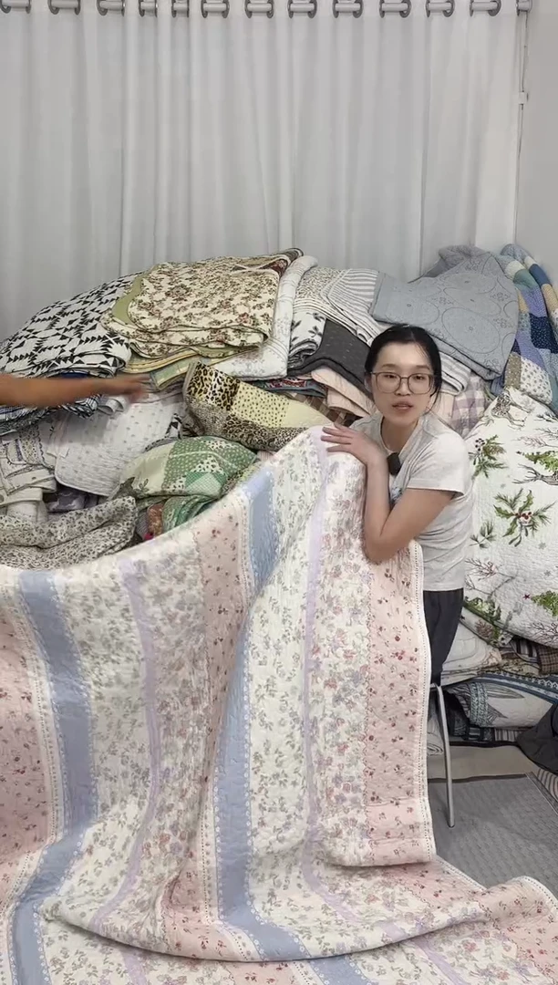 棉200*220双面斜纹粉蓝条纹