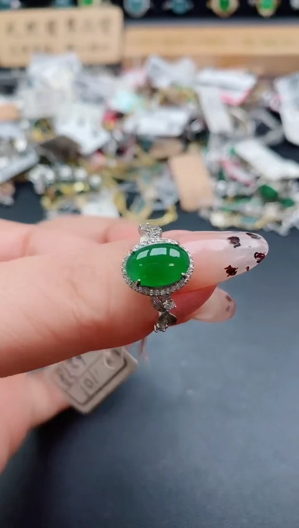 银S925镶嵌戒指翡翠1