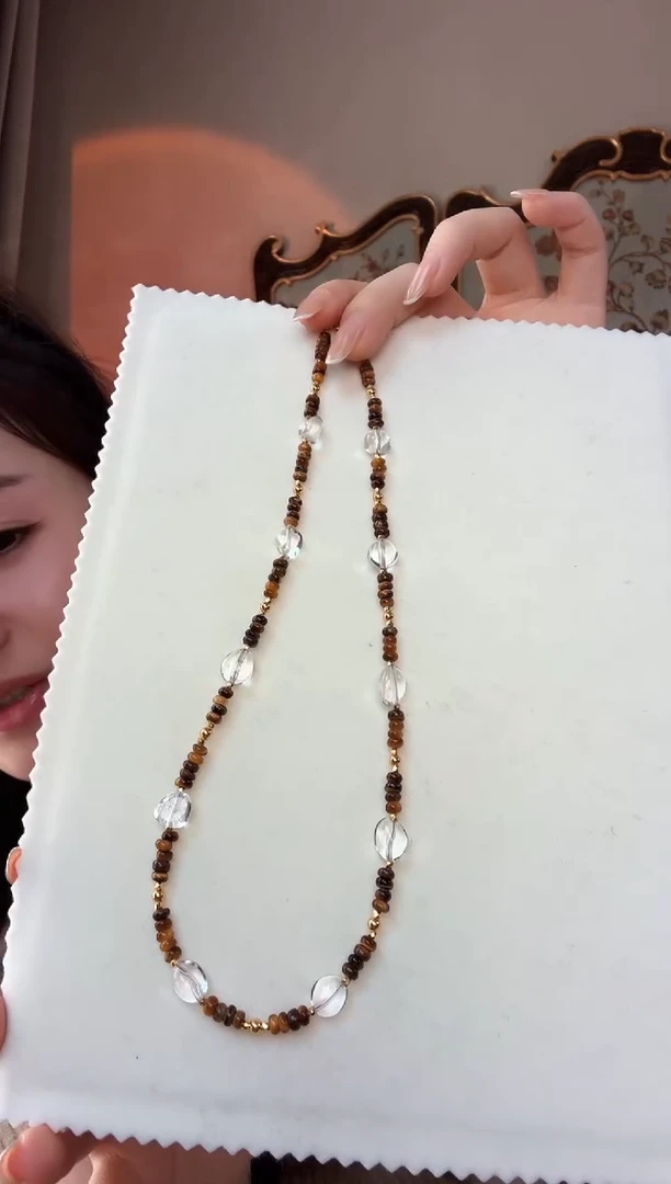 【闪购商品】木变石（虎睛石）颈饰未镶嵌虎眼石白水晶项链