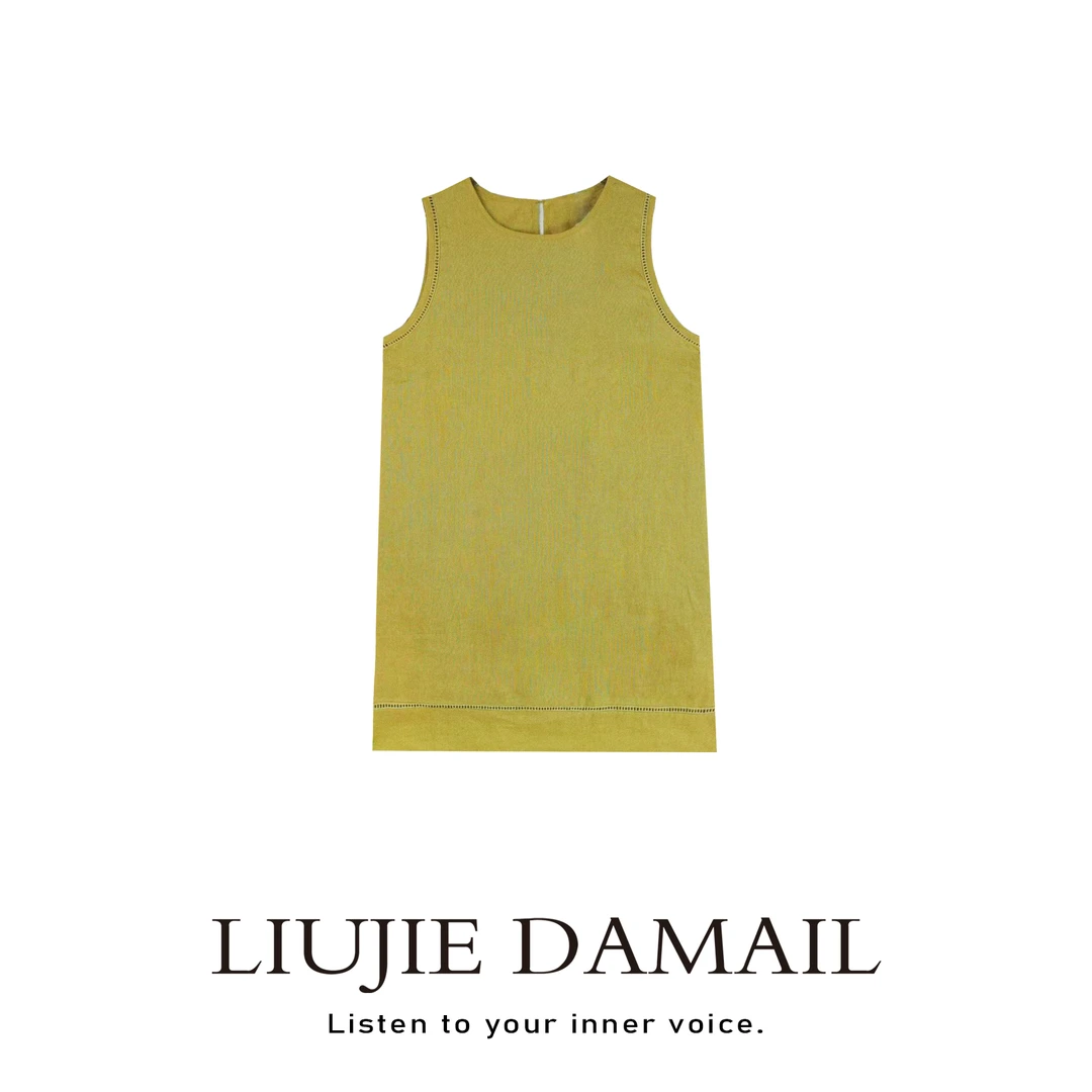 夏日甜芥/liujie/2025年夏季新款显白极简亚麻100无袖连衣裙