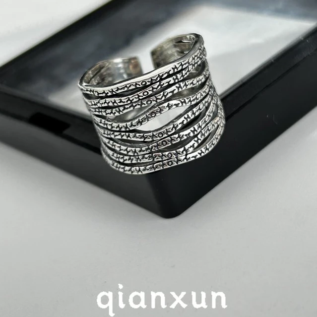 925银戒指 多层藤条缠绕戒指复古做旧重工J446