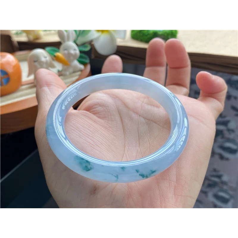 804期6402号52-8.7-8.6！圆条！冰飘花果冻镯！天然翡翠手镯